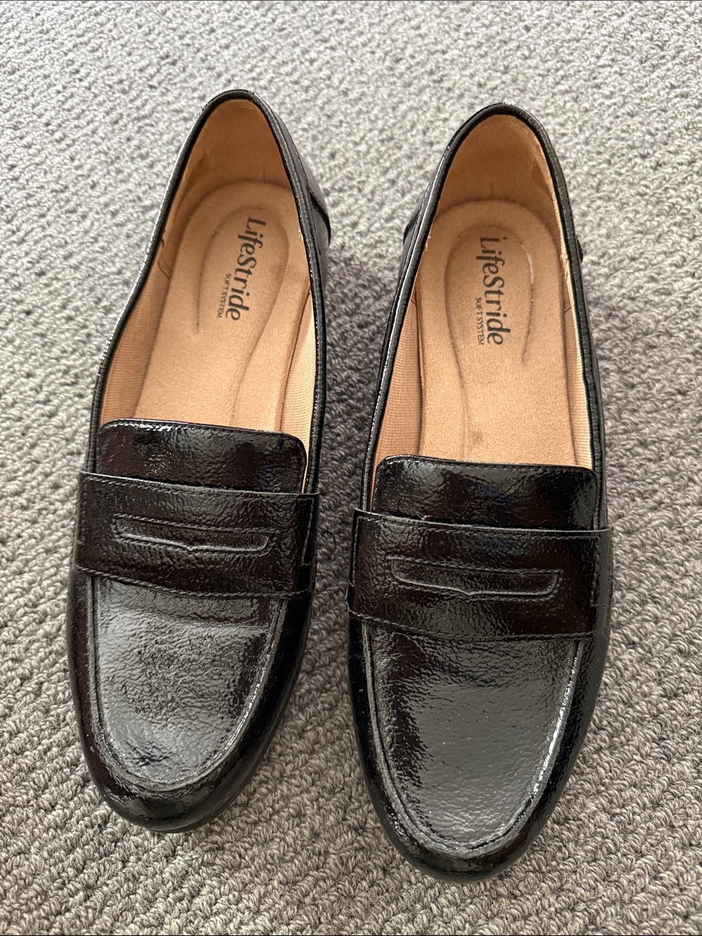 Life Stride penny Loafers comfort flex soft system black patent Madison